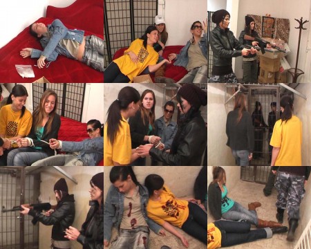 Drugged Girls vs Commando - Three drugged girls, Cintia, Gabrielle and Chrissy are executed by the Commando.
-------------------------
GUNSHOTS WITH AK-47; LOT OF BLOOD; BOOTS; PRISON DUNGEON