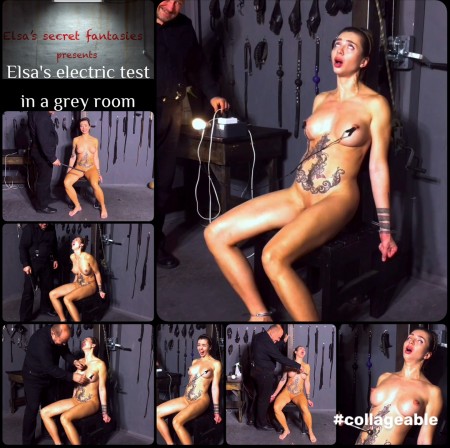 Elsas electric test in a grey roomFHD - The boss is torturing Elsa in a gray room. She is naked and tightly handcuffed by her hands and feet. First, the fat man hits her legs and body with a stick. Then he connects clothespins from electric current wires to her nipples and turns on the generator many times, enjoying how the girl suffers. Then he connects the clothespins to her vagina. Soon he gets bored with this torture and begins to mock Elsa with an electrode, which he applies alternately to her nipples, vagina, and stomach. Eventually, Elsas powers run out and so does her suffering.