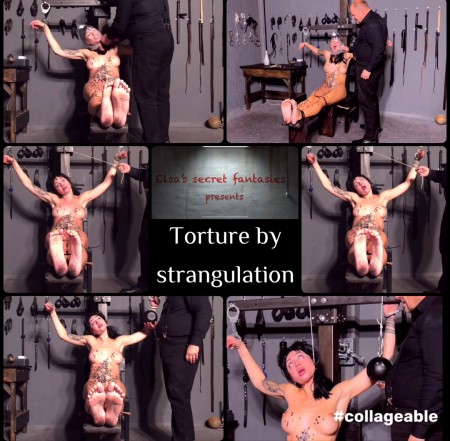 Torture by strangulationFHD - After being tortured by fire, Elsa is tortured by strangulation. The tormentor begins by strangling the girl with a package. But the package is too humane, so he takes a thin rope, which he tightens tightly until it crunches around Elsa's long, graceful neck. He doesn't want her to die right away, he likes watching Elsa's face turn purple and her eyes roll back. Therefore, he ties a kettlebell to the end of the rope, and enjoys the cruel torments of the unfortunate brunette.